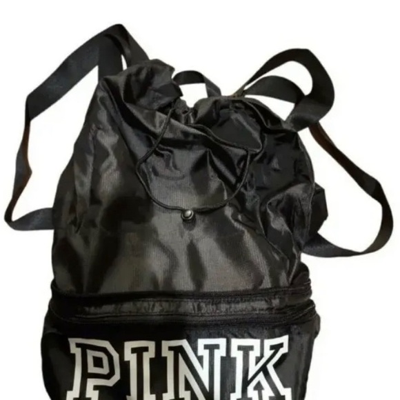 VICTORIA'S SECRET PINK CONVERTIBLE BACKPACK FANNY PACK BLACK WHITE  LOGO NWT - Picture 2 of 5